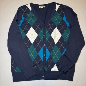 St. John’s Bay Argyle Cardigan Women’s Large Navy Preppy Academia Sweater